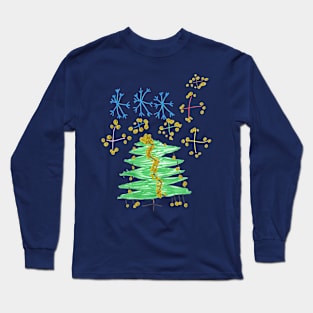 Christmas Tree with snowflakes and fireworks Long Sleeve T-Shirt